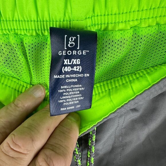 GEORGE MEN'S SWIMMING BOARD SHORTS GRAY AND NEON GREEN DRAWSTRING SIZE XL 40-42 - Picture 3 of 10